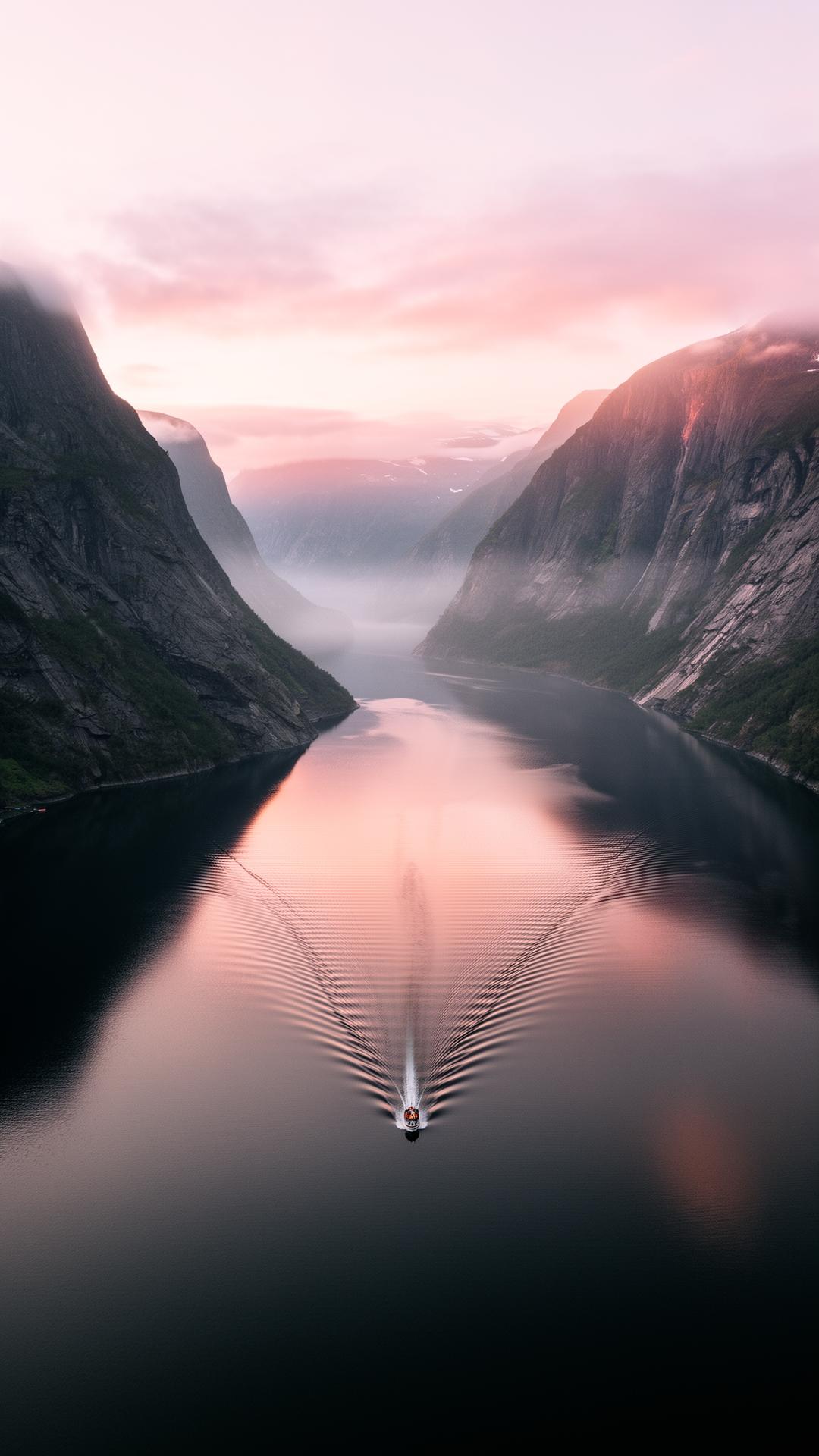 Norwegischer Fjord bei Sonnenaufgang